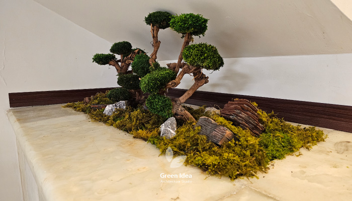 نمونه کار | باغچه خزه‌ای در دکور کتابخانه