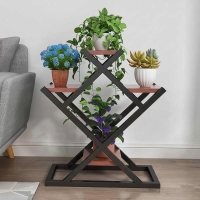 استند گلدان طبقاتی فلزی مدل ایکس کوتاه | رنگ طبقه گردویی