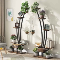 استند گل هلالی فلزی طرح تاج | مشکی | رنگ طبقه گردویی