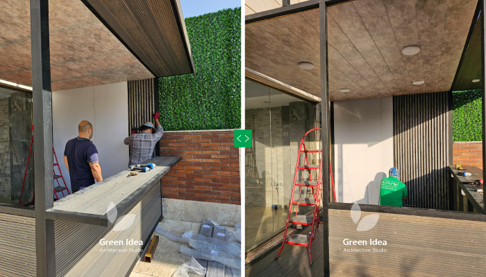 نمونه کار | آلاچیق مهندسی‌ساز در تراس سبز خیابان آیت‌الله کاشانی