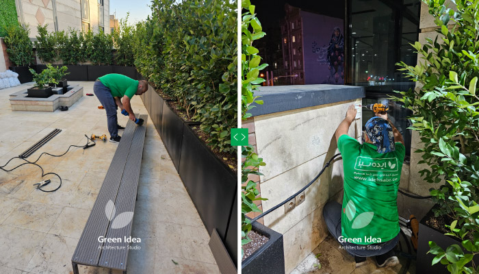 نمونه کار | فلاورباکس فایبرگلاس در تراس سبز خیابان آیت‌الله کاشانی