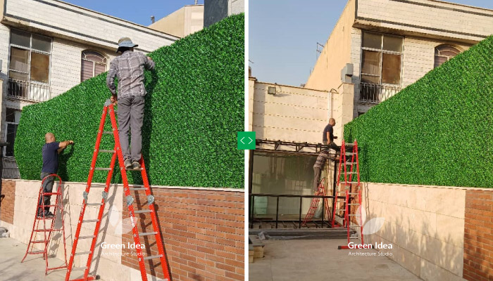 نمونه کار | نصب فنس چمنی در تراس سبز خیابان آیت‌الله کاشانی