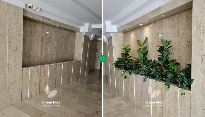 نمونه کار | دکوراسیون داخلی با باغچه مصنوعی در پارکینگ