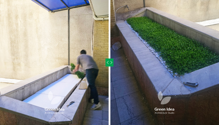 نمونه کار | استقرار باغچه مصنوعی لوکس در فضای سبز توسط ایده سبز