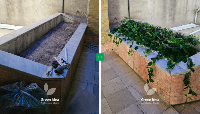 نمونه کار | اجرای باغچه مصنوعی در فضای سبز مجتمع