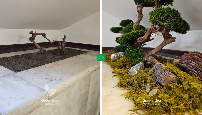 نمونه کار | باغچه مصنوعی اجرا شده در دکور کتابخانه باهنر تهران