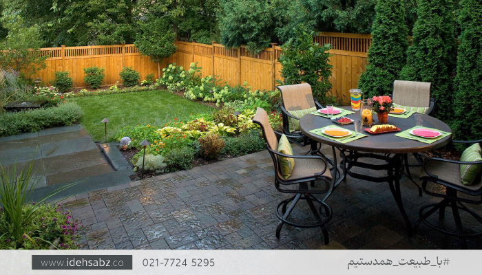استفاده از گیاهان و درختان مناسب فضای باز | عکس طراحی باغچه ویلای مدرن