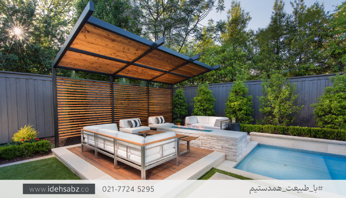 پرگولا در طراحی باغ ساده | عکس طراحی باغچه ویلای مدرن