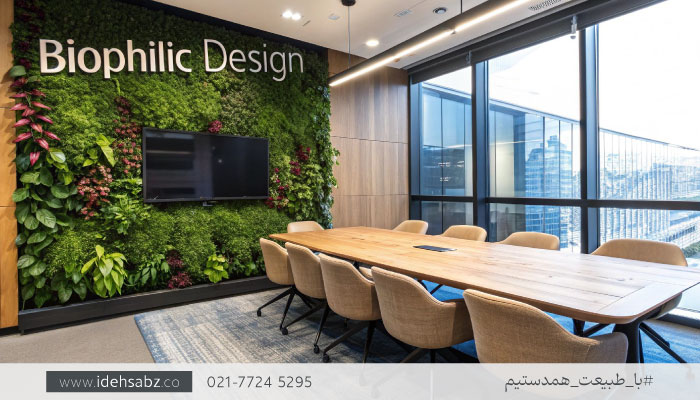 دیوار سبز گیاهی در دکوراسیون اتاق کنفرانس | دیزاین مدرن اتاق کنفرانس